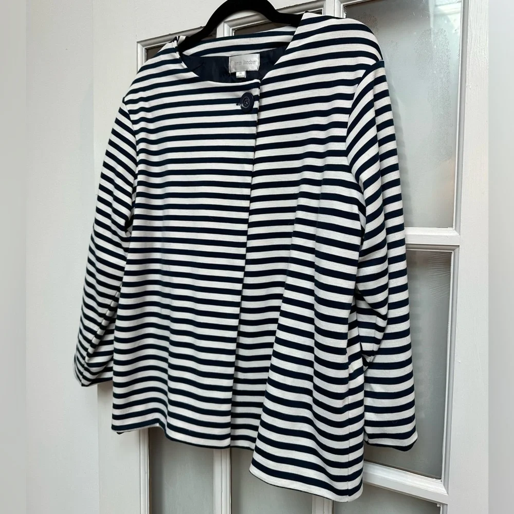 Erin London Striped Overcoat Blazer Jacket Classic Breton Style Plus Size 1X